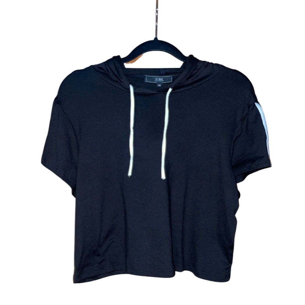 Vibe Sportswear Hooded Crop Top - Black & White - Size 1X